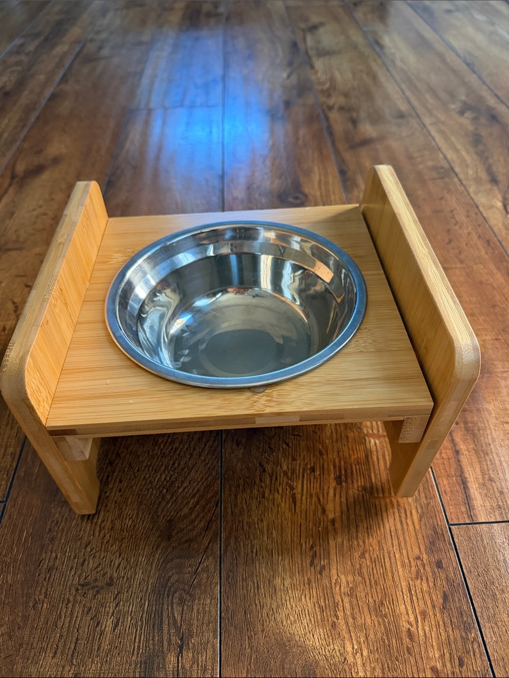 Natural Bamboo Elevated Cat Bowl with Stainless Steel Dish - Natural